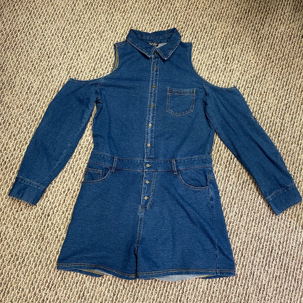 VENUS Denim Cold Shoulder Romper
